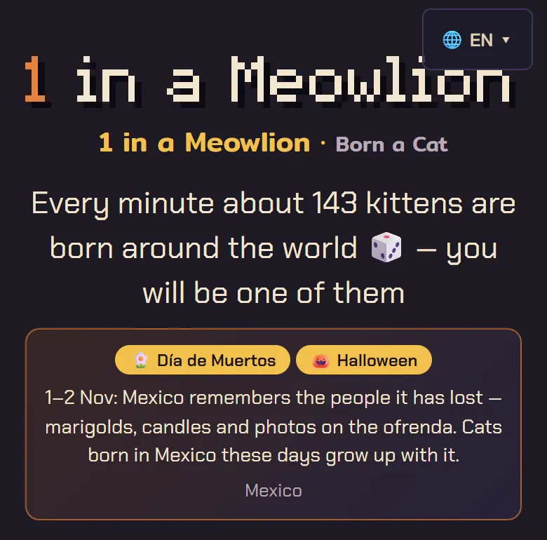 1 Nov on the home page: Día de Muertos and Halloween side by side.