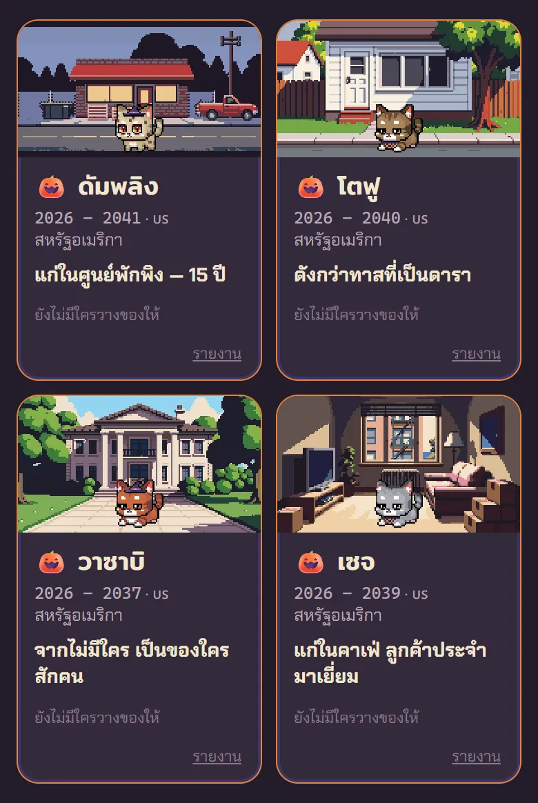 การ์ดอนุสรณ์ของแมวที่เกิดวันฮาโลวีน ยังใส่หมวกอยู่